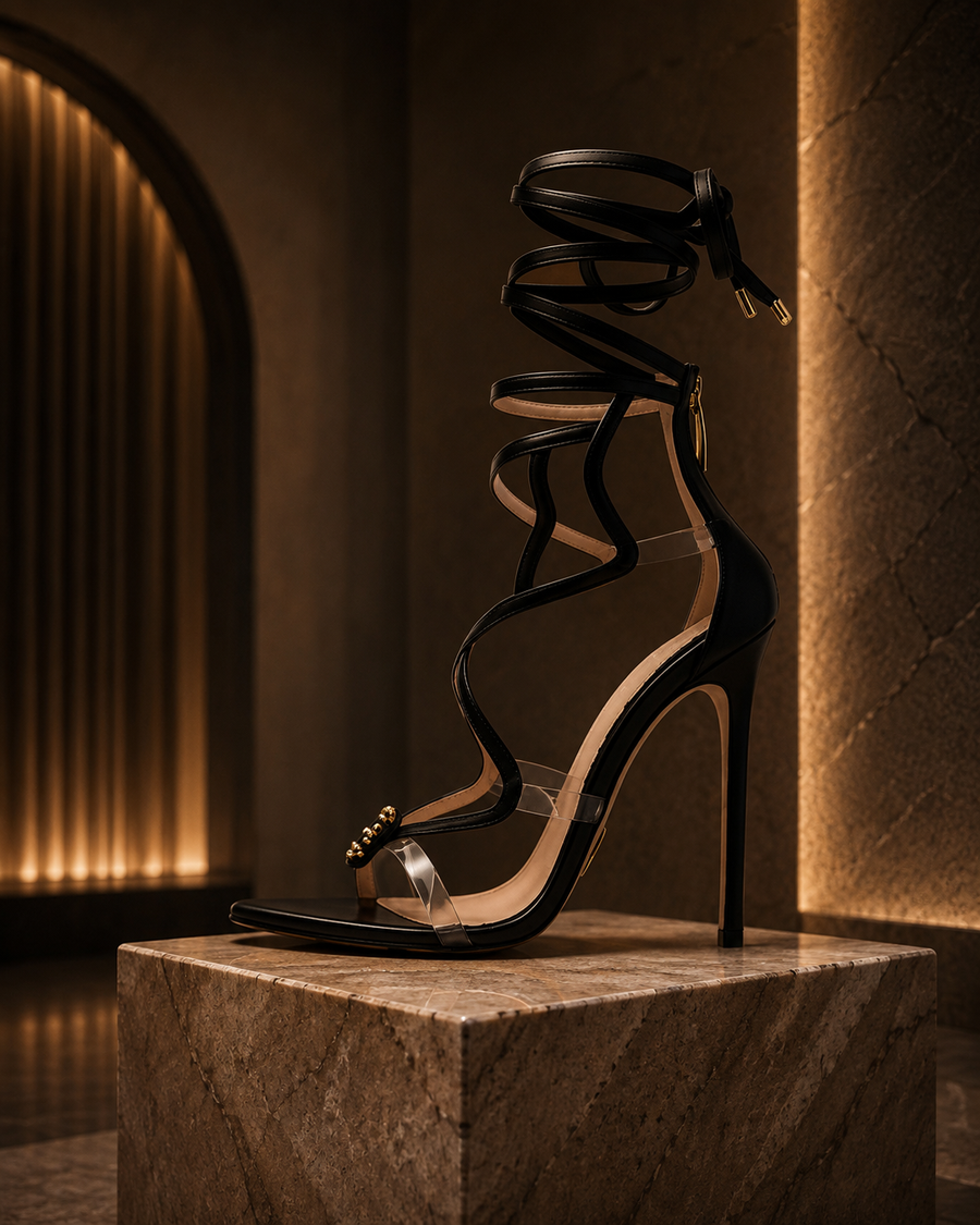 Black Leather Ingrid Sandal