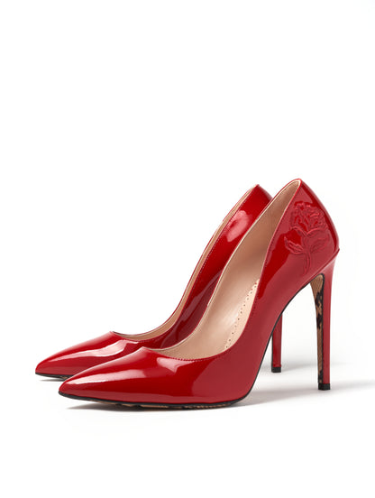 PATENT LEATHER EMBROIDERED PUMP