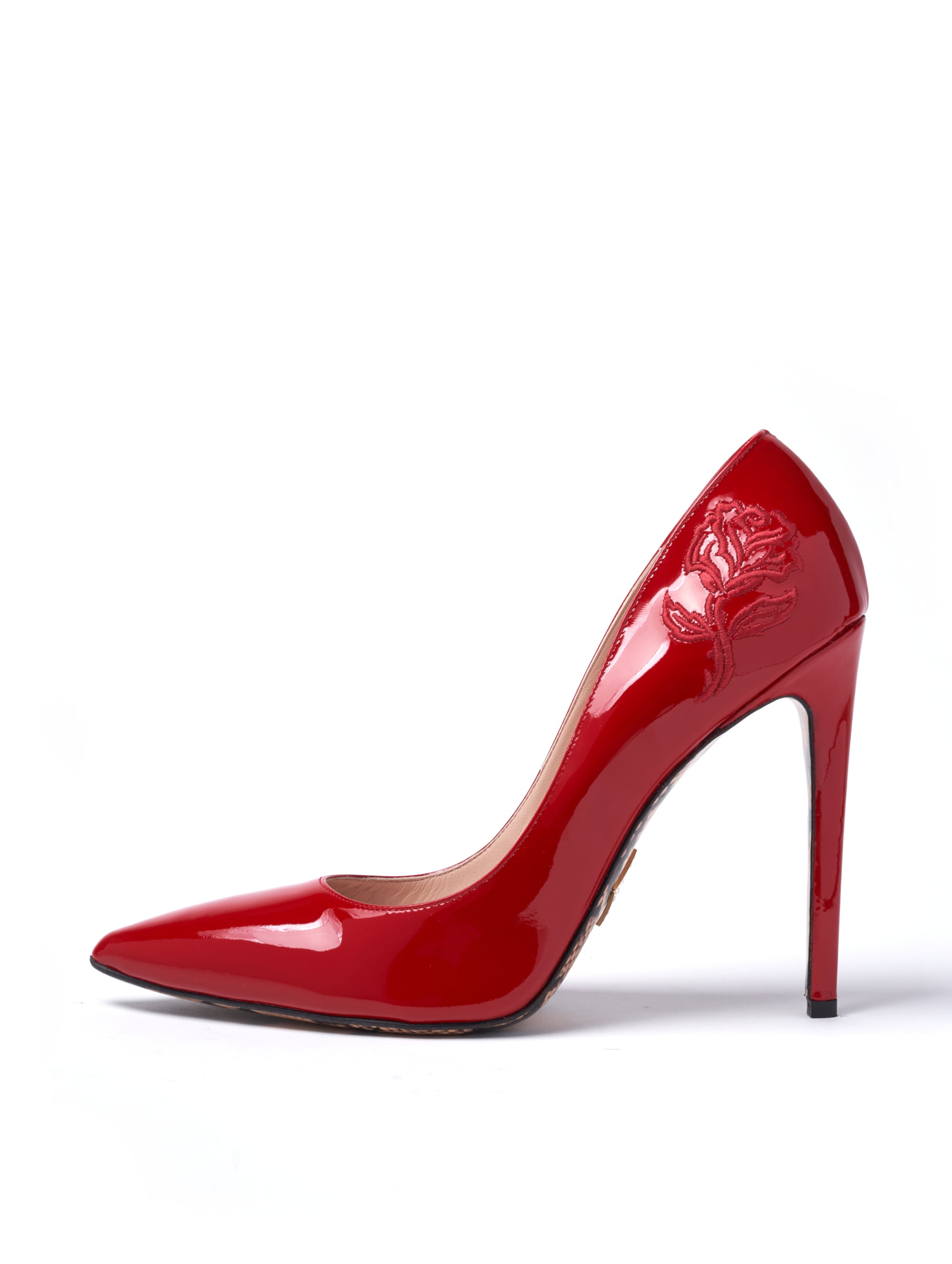 PATENT LEATHER EMBROIDERED PUMP