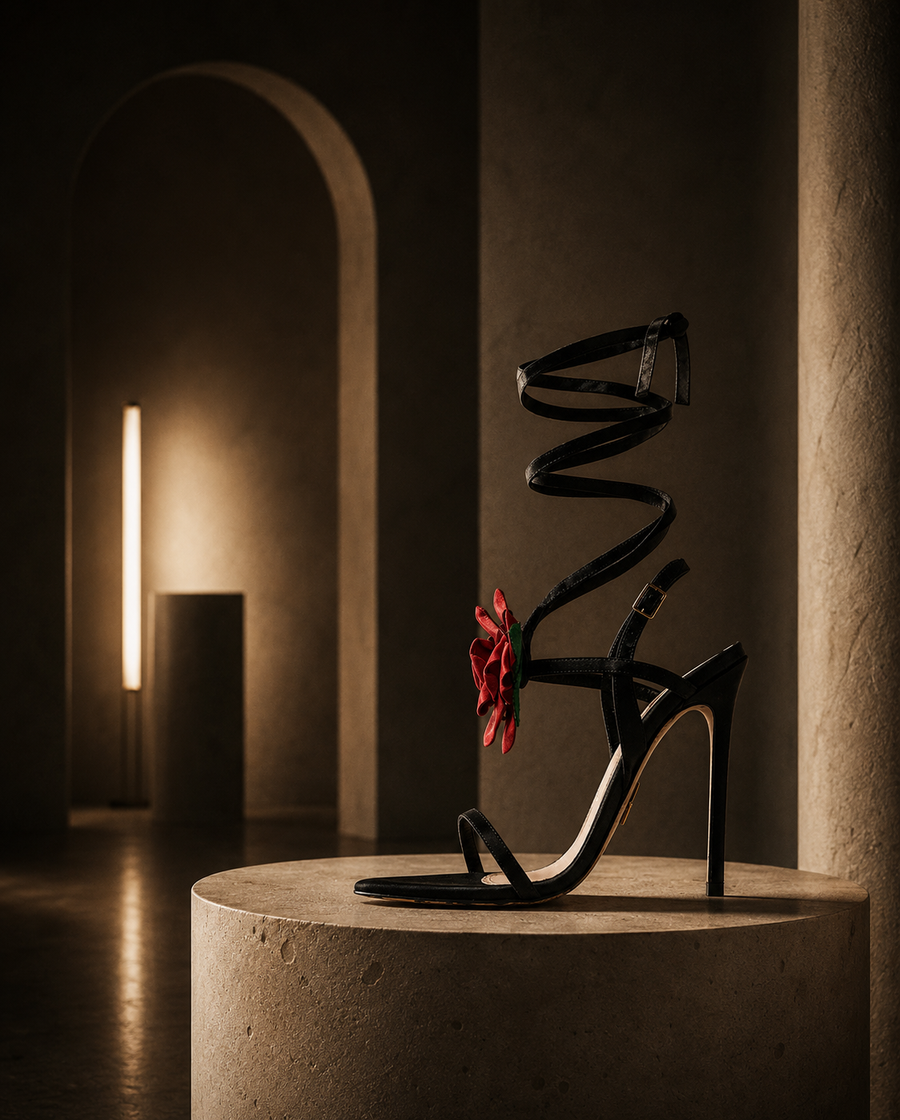 Black Satin Angelina Sandal