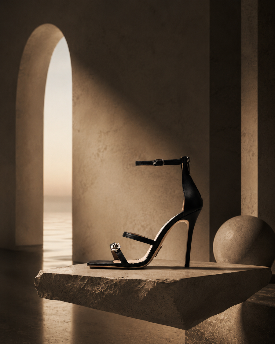 Black Nappa Leather Elena Sandal