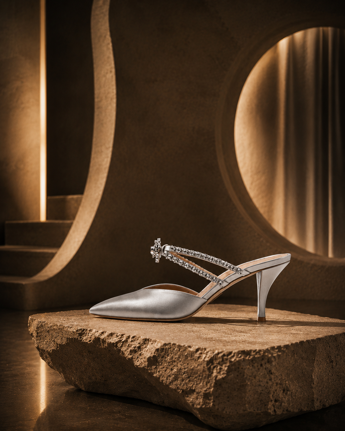 Silver Satin Gia Mule