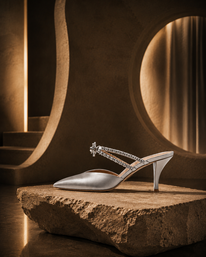 Silver Satin Gia Mule