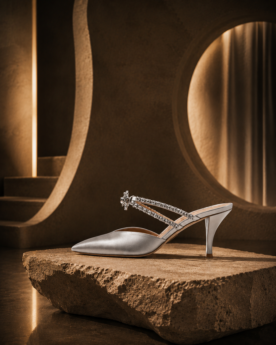 Silver Satin Gia Mule