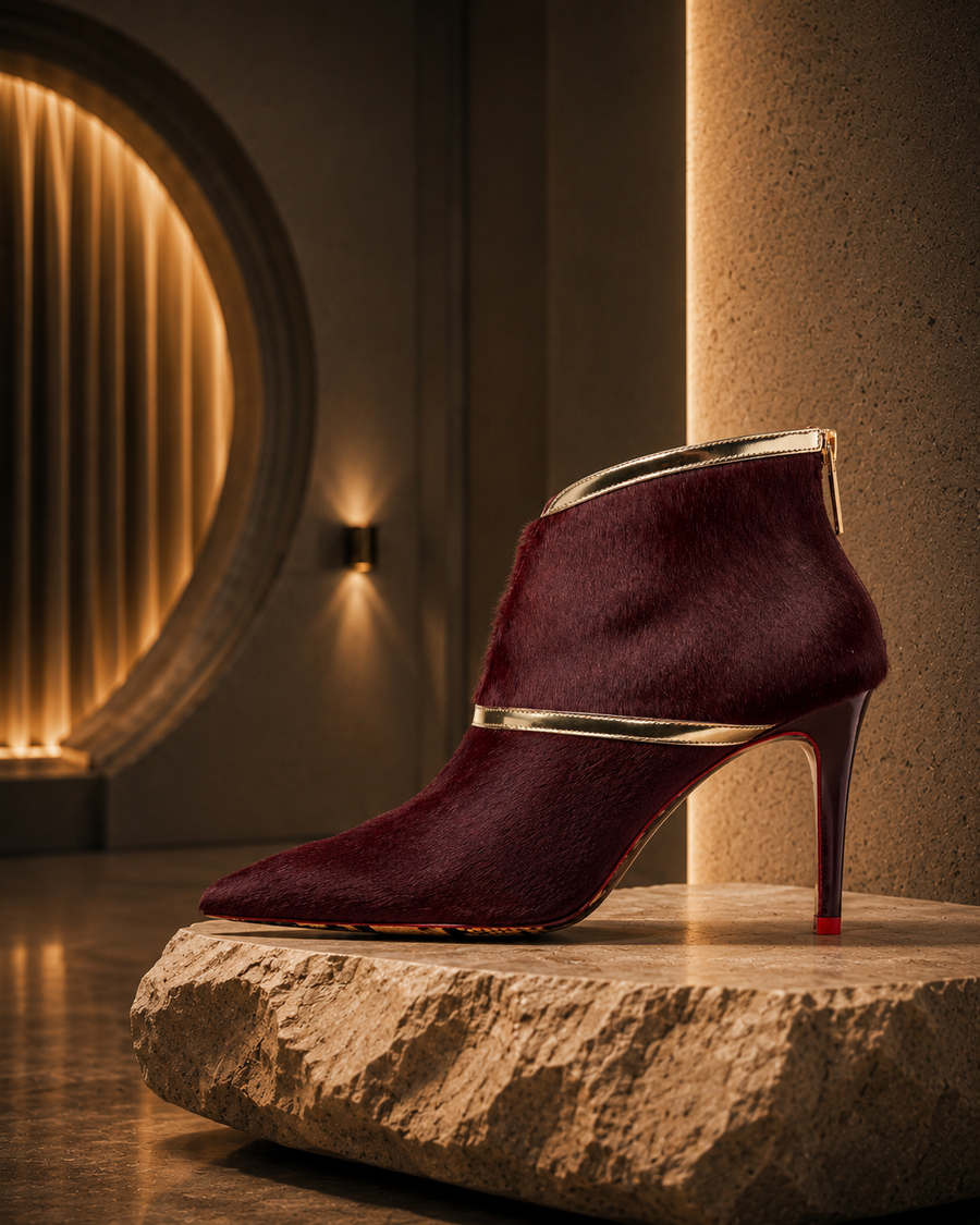 Burgundy Pony Hair Lissette  Bootie